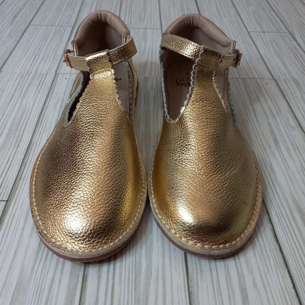 Monkey Feet Gold Metallic Leather Flat Shoes